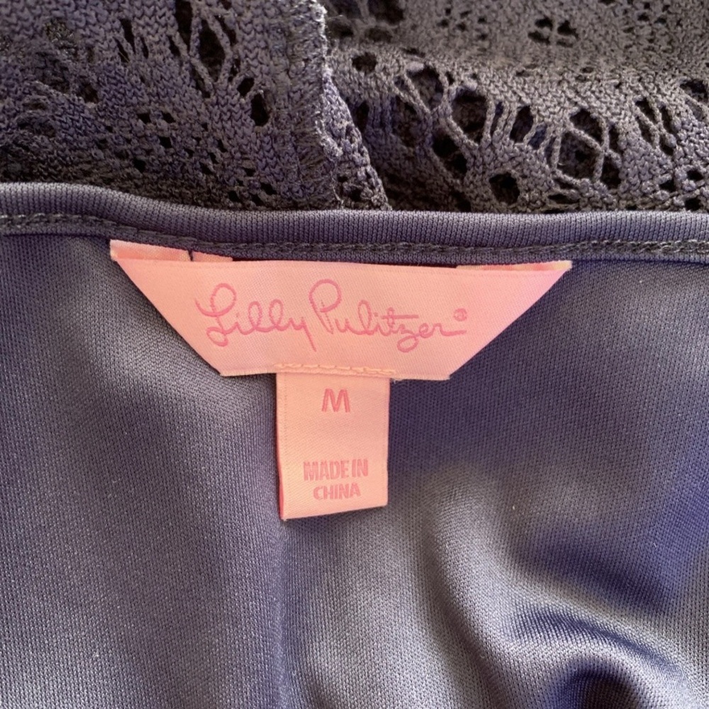 Lilly Pulitzer Topanga True Navy Blue Breakers Lace Dress Medium Bell Sleeves - Picture 10 of 13